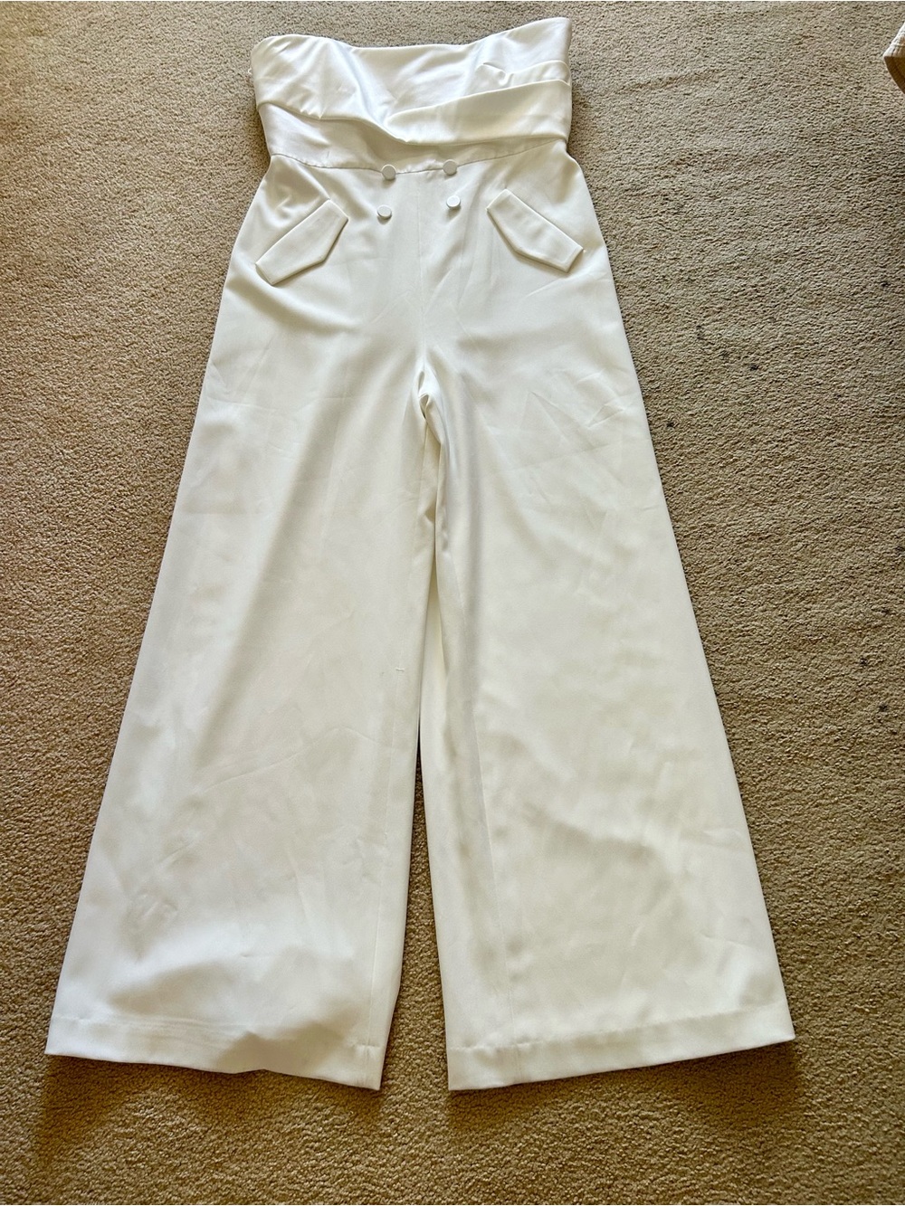 Badgley Mischka Ivory Strapless Wide-Leg Jumpsuit